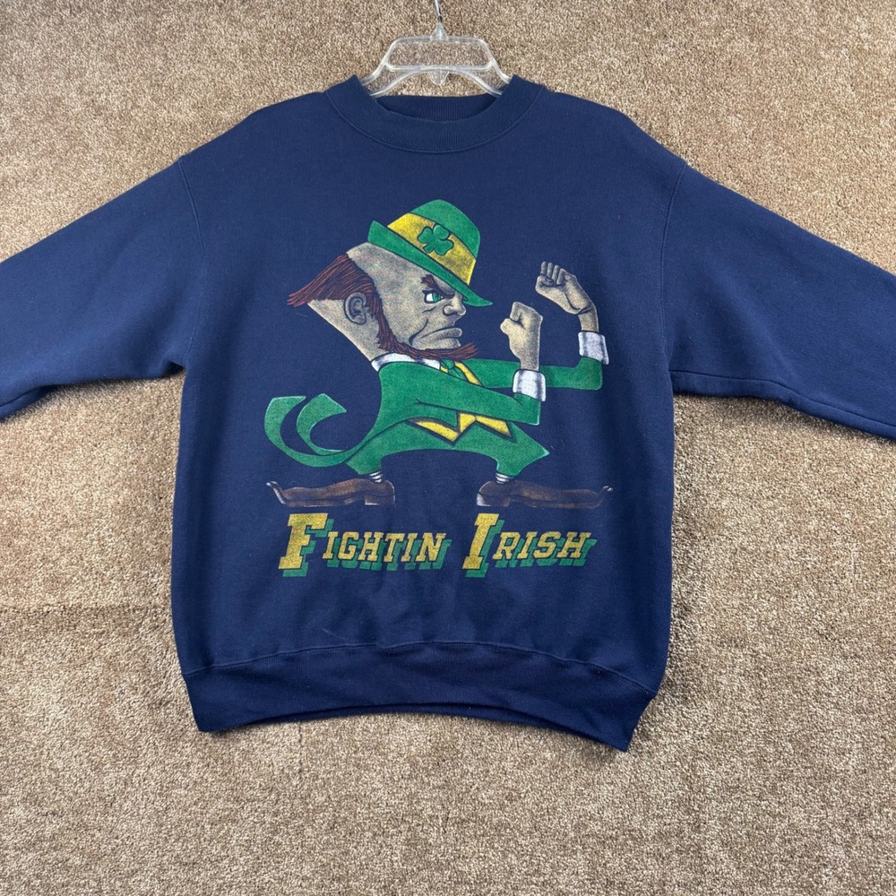 Vintage 20/20 Sport Notre Dame Fightin Irish Sweatshirt Navy Blue Mens Medium